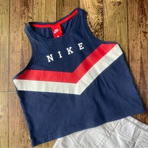 Nike Women’s Cropped Athletic Tank in Red, White and Blue. Vintage style. US S